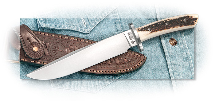 BOKER - AG RUSSELL EXCLUSIVE - SMALL STAG BOWIE - N695 BLADE STEEL - BROWN LEATHER SHEATH