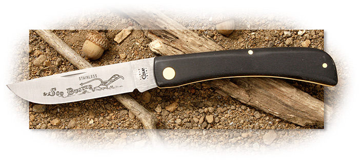 CASE - SOD BUSTER - BLACK SYNTHETIC HANDLE - SKINNER BLADE W/ETCHING
