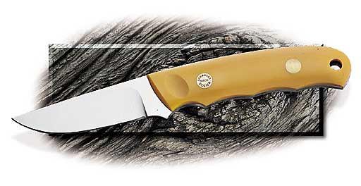 Dozier Straight Personal Yellow Micarta handle with finger grooves - horizontal kydex sheath
