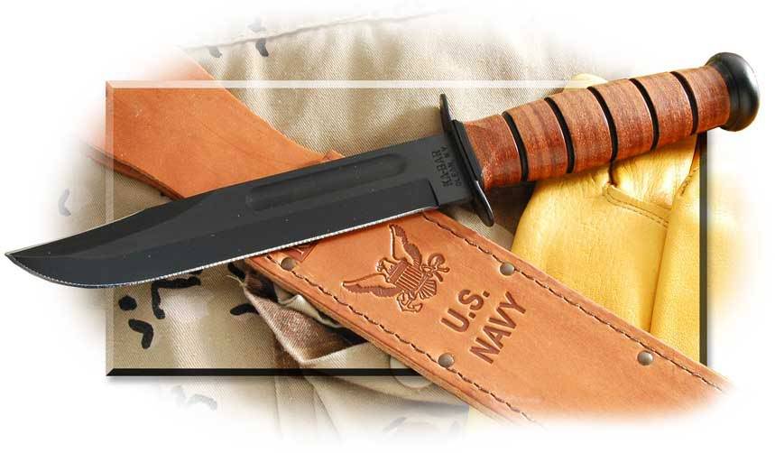 Ka-Bar® U. S. Navy Fighting Utility Knife - Plain Edge - Leather Sheath