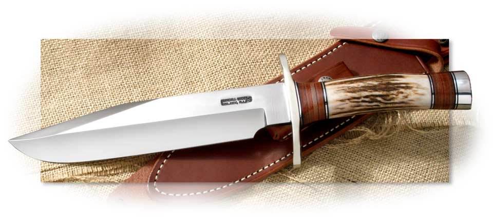 RANDALL MODEL 12 SPORTSMAN 9" 440A stainless steel, stag handle- pocket stone