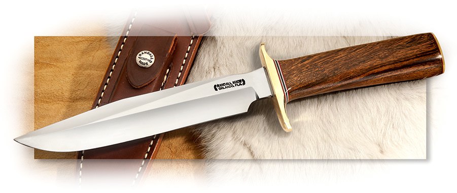 Randall Model 1 Handmade Fighter with Desert Ironwood and brown leather sheath & pocket stone