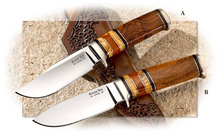 Randy Lee Clip Point Mountain Hunter with mirror polished blade and handmade stylized sheath