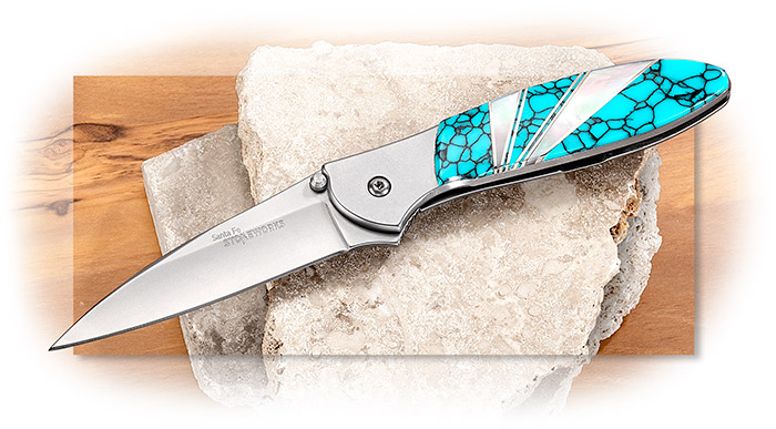 SANTA FE STONEWORKS - KERSHAW LEEK - BLUE TURQUOISE WITH MOTHER OF PEARL AND NICKEL SILVER