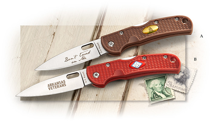 A. G. Russell Simple 3" Lockback Gadsden Flag brown handle