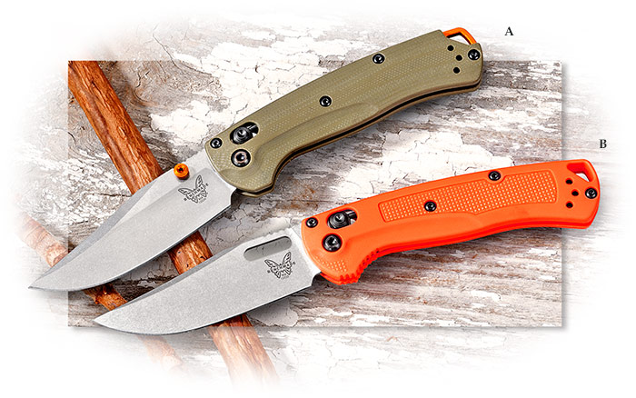 BENCHMADE - MINI TAGGEDOUT - OD GREEN G10 - CPM-S45VN STAINLESS STEEL - ORANGE BACKSPACER