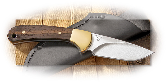 BUCK - 113 RANGER SKINNER - CRELICAM GENUINE EBONY HANDLE - BRASS BOLSTER - FIXED BLADE