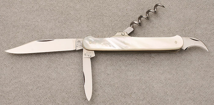Hen & Rooster 3-3/4" Unique 2 Blade Mother-of-Pearl Corkscrew & Can Opener