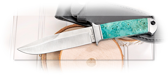 A.G. Russell Forged Chute Knife with Turquoise Box Elder