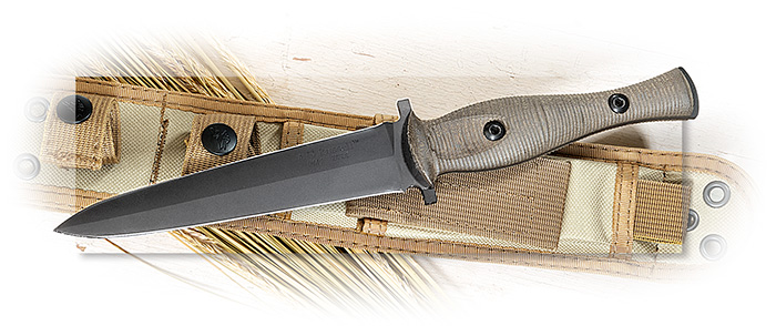 AG RUSSELL - SANDBOX DAGGER - GREEN MICARTA HANDLE SCALES - BLACK DLC COATED BLADE